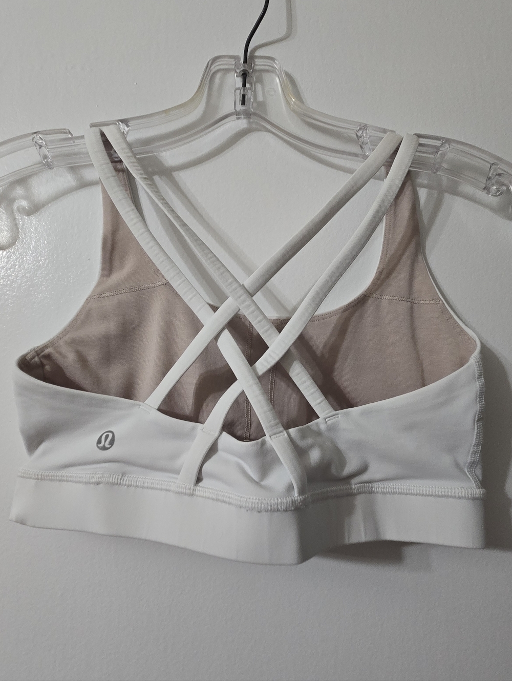 lululemon   White Sports Bra with Nude Lining and Strappy Crossback